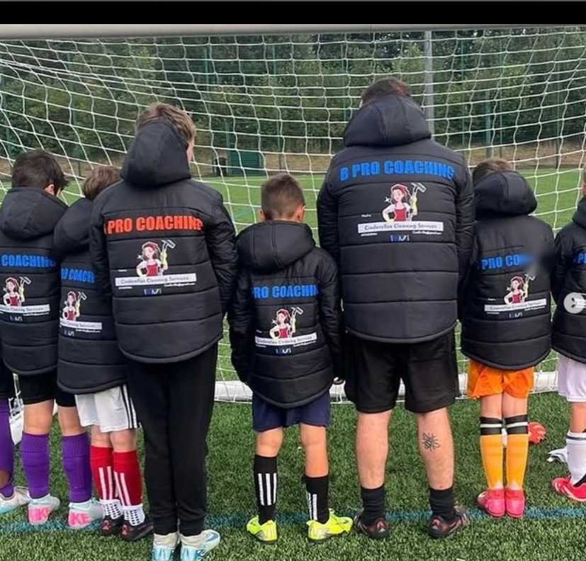 B Pro Coaching junior team wearing kit sponsored by Cinderella's Cleaning Services